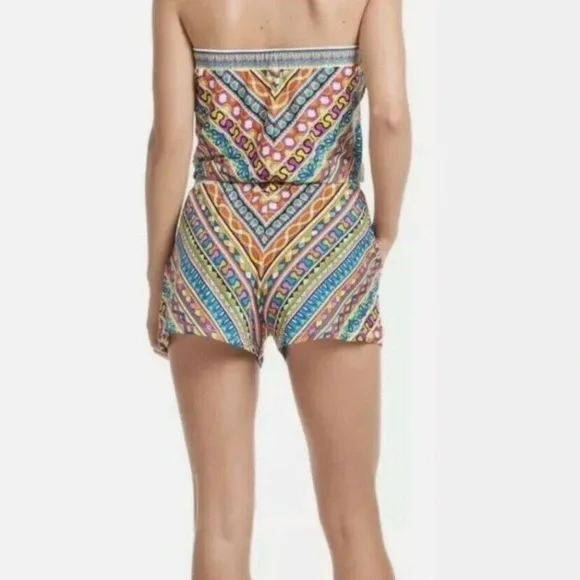 Trina Turk Peruvian Stripe Swimsuit Romper Cover Up Multicolor Halter Top Size M - Picture 6 of 14